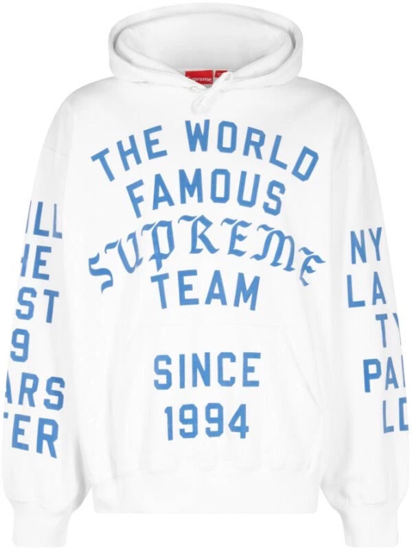 Sweat à capuche homme Supreme blanc bleu manches longues équipe jersey taille M