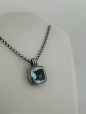David Yurman Sterling Silver Albion Pendant &Necklace Set Blue Topaz&diamonds