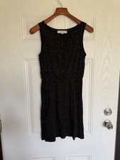 LOFT soft knit casual sleeveless dress black with tan polka dots - S