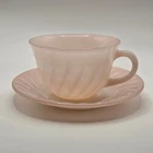 Vintage Pink Swirl Fire King1949-1962 Teacup & Saucer set Pastel Milk Glass