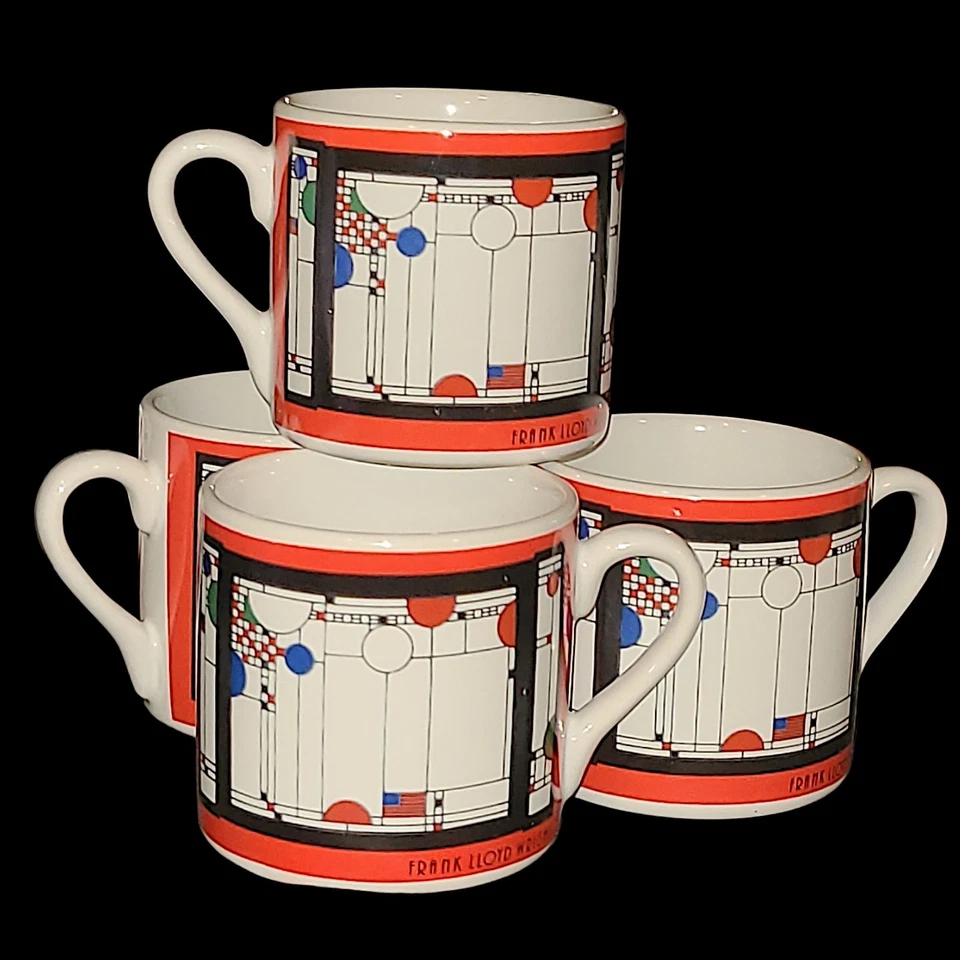 Frank Lloyd Wright Stained Glass Design Two Small Mugs 1993 Art Institute - Image 2 of 4