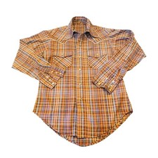 Vintage 70s Brown Plaid Western Pearl Snap Rockabilly Men's Shirt - S