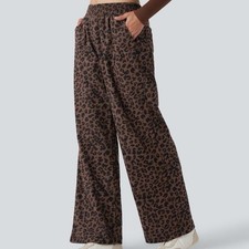 Halara NEW High Waisted Leopard Print Corduroy Casual Baggy Pants with Pockets L
