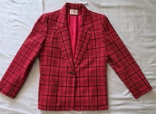 Pendleton Vintage 100 Virgin Wool Blazer Red Black Plaid Sz. 10 Petite