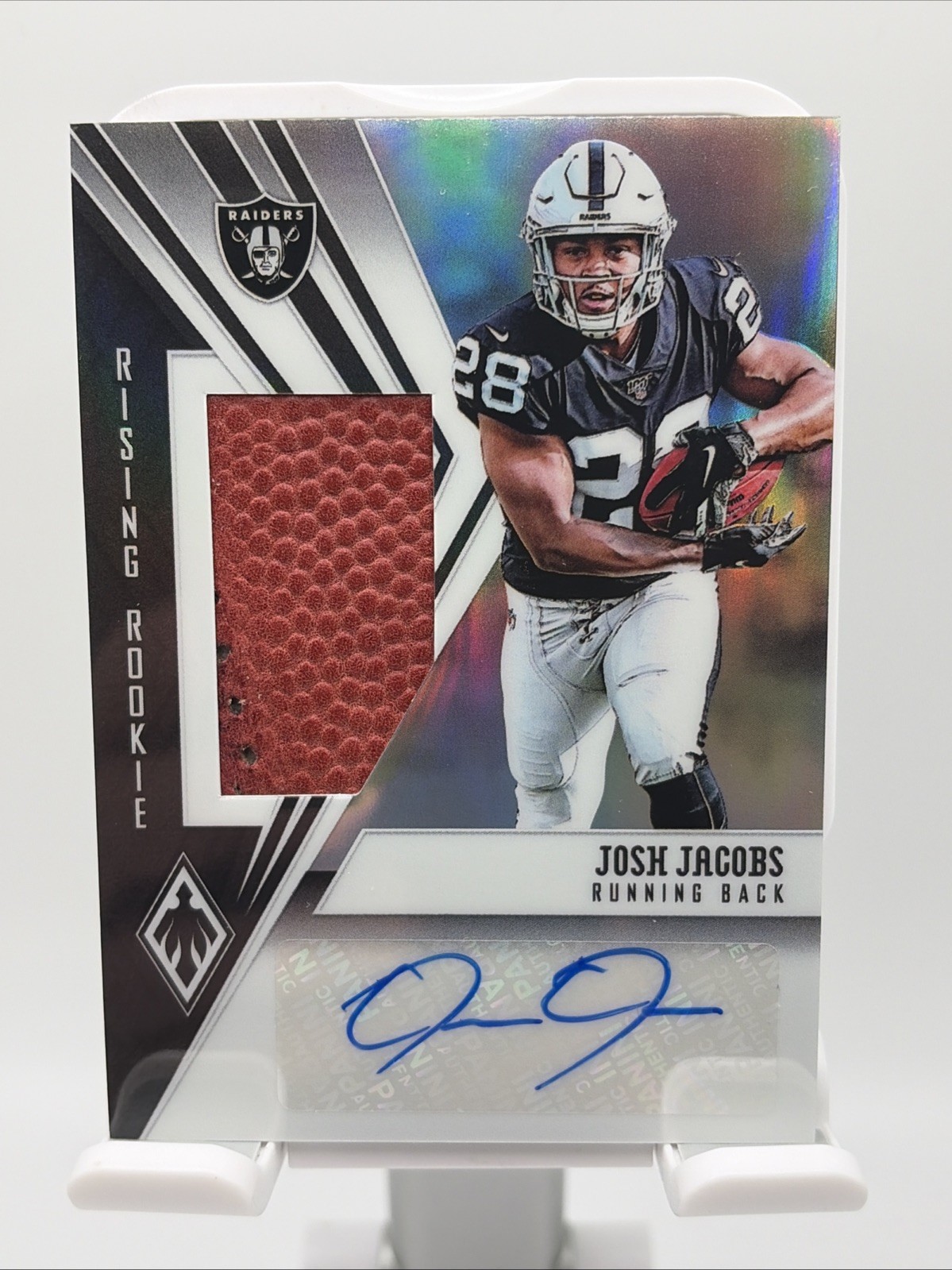 2019 panini phoenix - rising rookie material signature josh jacobs #rr-jj...