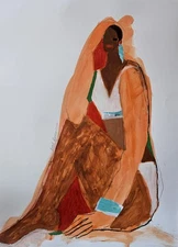 24x18 Original Painting OOAK Abstract  Outsider Woman Portrait Figurative