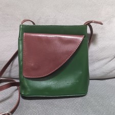 Vera Pelle Two Tone Green/Brown Italian Leather Small Crossbody
