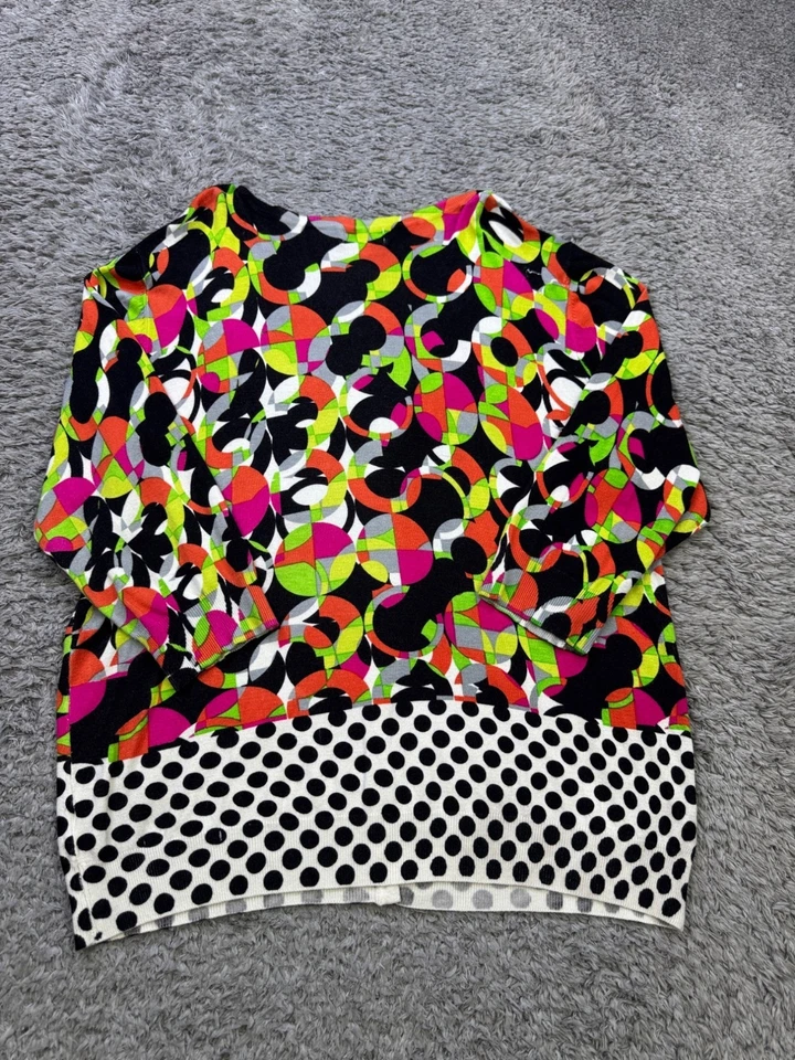 Joseph A Sweater Women 2X Artsy Geometric Polka Dot 3/4 Sleeve Cardigan Tunic - Image 2 of 4