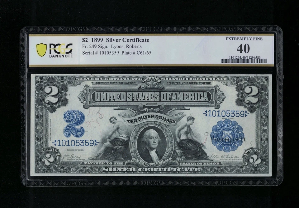 SC 1899 $2 Silver Certificate Fr.249 Lyons-Roberts “Mini Porthole” PCGS 40 XF - Image 2 of 4