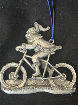 1997 Hayes Cycling Santa / Pier Street Pewter Christmas Ornament