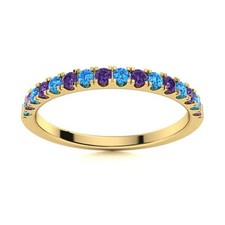 2MM Round Swiss Blue Topaz  Amethyst 925 Silver Gold Plated Eternity Women Ring