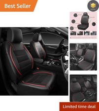 Complete Set 2 Front Seat Covers And Headrest Covers Black Red Luxury Leather