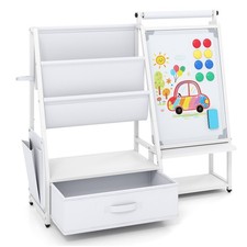 Kids Art Easel w/Toy Organizer, Magnetic Whiteboard, Paper Roll
