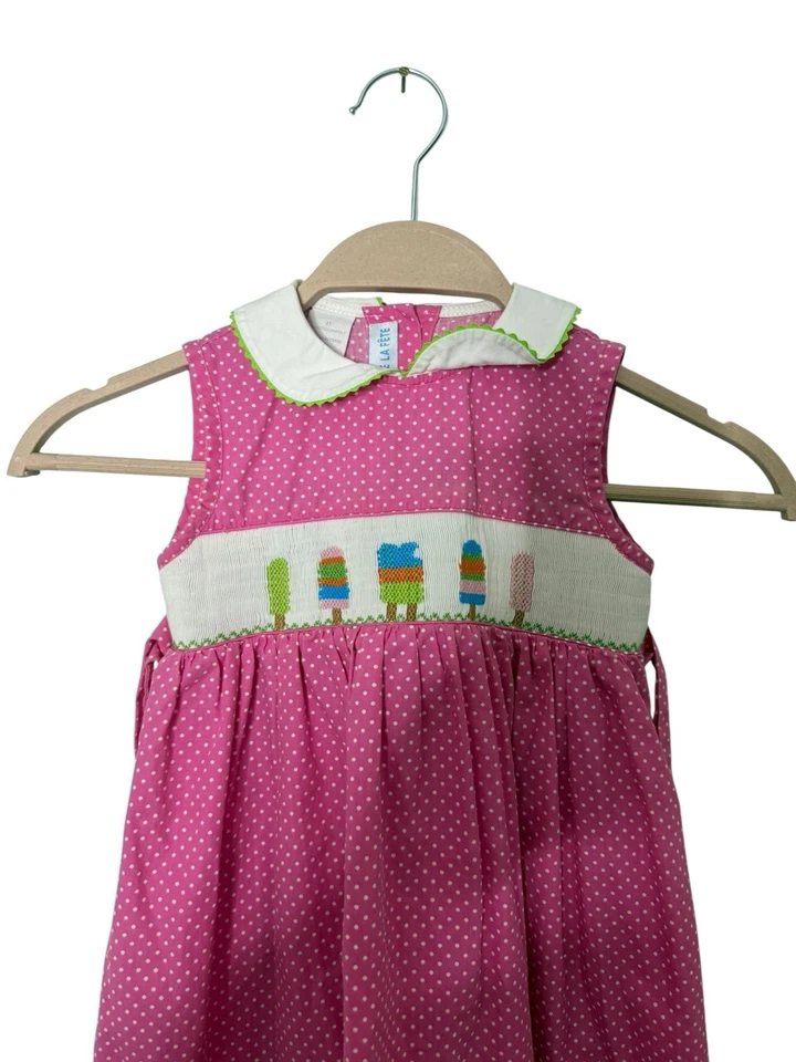 Vive La Fete pink polka dot popscicle smocked dress size 4t - Image 2 of 4