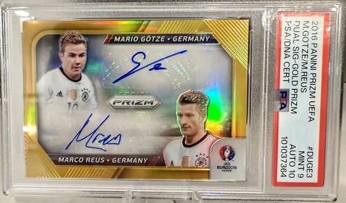 2016 Panini Prizm UEFA Euro Dual Signatures Gold Mario Gotze Marco Reus PSA 9
