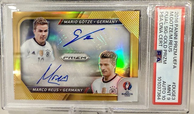 2016 Panini Prizm UEFA Euro Dual Signatures Gold Mario Gotze Marco Reus PSA 9