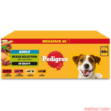 40 x 100g Pedigree Adult Wet Dog Food Pouches Mixed Selection in Jelly