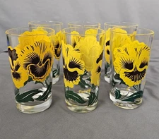 Lot of 6 Boscul Peanut Butter Glasses Tumblers Pansy Flower Glasses 12oz