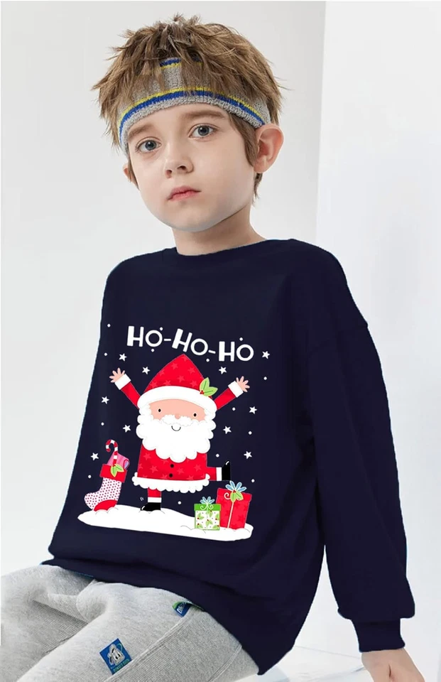 Kids Christmas Jumpers 1-7 Years Boys Girls Xmas Sweatshirts Jumper Toddler Sant - Immagine 2 di 4