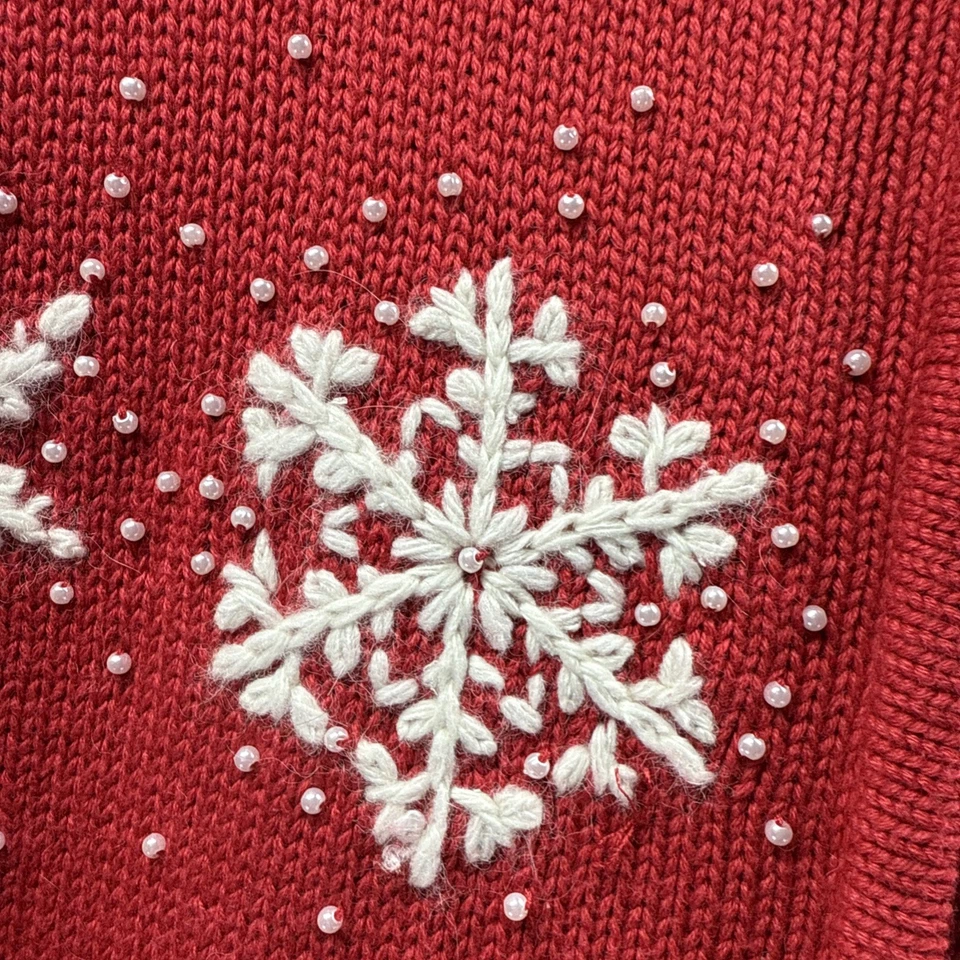 Quacker Factory Sweater Cardigan M Red Snowflake Beaded Angora Christmas Holiday - Image 2 of 4