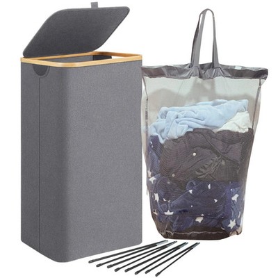 Faltbarer Wäschekorb 100L mit Bambusgriff Deckel abnehmbarer Liner