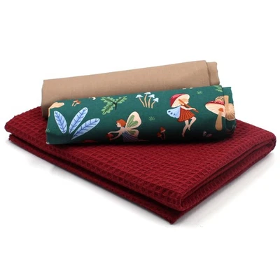 VMG-STORE Waffelstoff Set + 2x Baumwollstoff je 0,5m x 1,5m Stoffpaket Märchen Set59