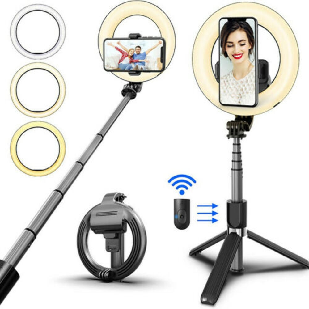 12 Ring Light, Luce per Selfie, 62 Staffa Triangolare, Luce ad Anello LED da 3 modalità di Illuminazione con 10 luminosità, 2 Porta Telefono per Trucco, Fotografia, Youtube e Video Selfie