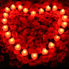 KOABY 2000Pcs Red Artificial Rose Petals with 24Pcs Red LED Tea Lights Kit