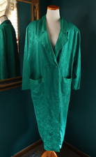Vintage Cabernet Emarald Green Satin Floral Button Nightgown Dress Oversize S