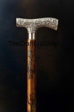 Victorian Carved Brass Derby Handle Walking Cane Handcrafted Wooden Stick