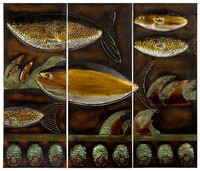 Metal Wall Art Fish Scene (3 Panels) Yellow And Green - Mpn 8541 Metal Wall Art Fish Scene (3 Panels) Yellow And Green - Mpn 8541