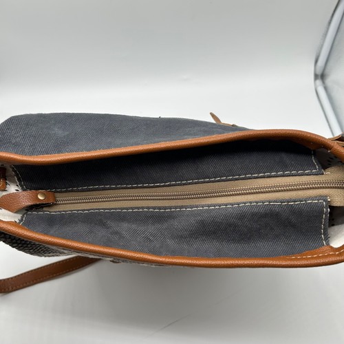 Myra Crossbody Boho Bag Cowhide Leather Tooled Pocket Blue Geometric Purse - Picture 5 of 10