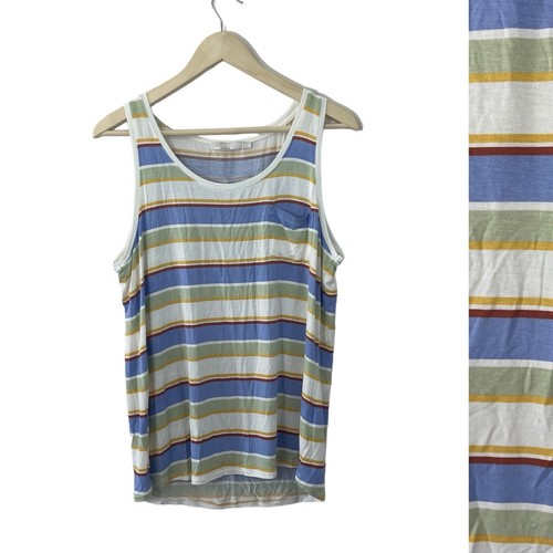 PrAna Large Foundations Scoop Neck Tank Top Striped Tencel Modal Womens