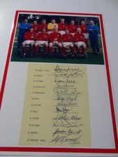 ENGLAND 1966 WORLD CUP FINAL BOBBY MOORE ALF RAMSEY GEOFF HURST SIGNED PRE-PRINT
