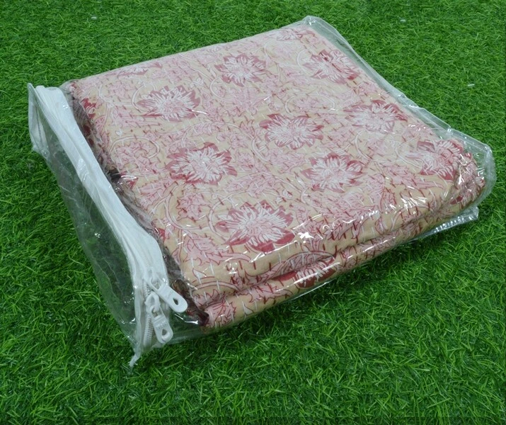 Handmade Floral Print Kantha Quilt Reversible Bedspread Queen Cotton Coverlet - Image 4 of 4