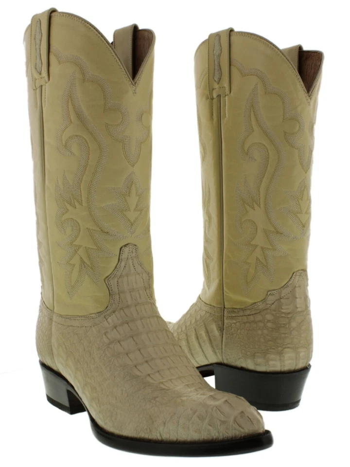 Botas de rodeo de vaquero de cocodrilo para hombre piel de cuerno cuero blanco roto punta en J 7,5-9 Foto 2 de 4