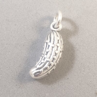 .925 Sterling Silver 3-D PICKLE CHARM NEW Pendant Dill Kosher Cucumber 925 KT01