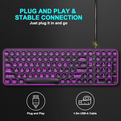 Large Print Backlit Keyboard, Wired USB Lighted Computer Keyboards with 7-Color - Picture 3 of 8