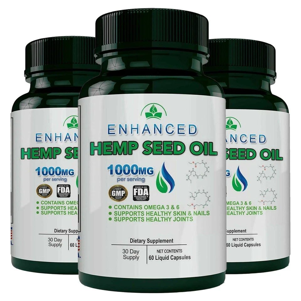 Óleo de semente de cânhamo 1000mg ômega 3 suporte para unhas pele articulada 60 cápsulas frete grátis - Imagem 4 de 4