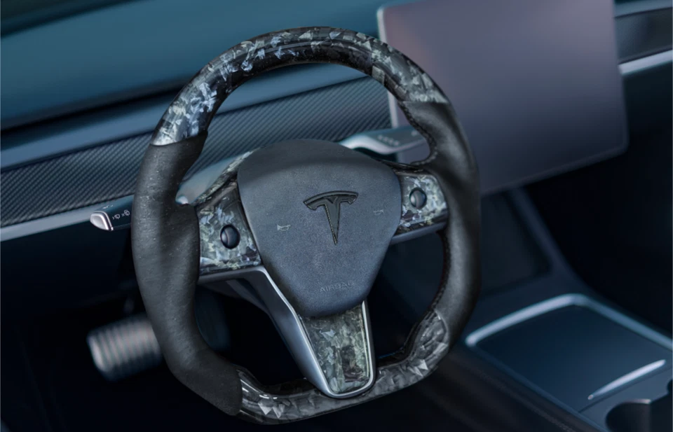 Volante térmico de carbono forjado Tesla Modelo 3 e Y con Alcántara Foto 2 de 4