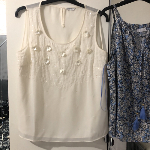 George Cream Embellished Lace Lined Blouse & Papaya Blue Mix Floral Top Size 14 - Picture 4 of 8
