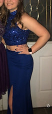 Sherri Hill Navy Sequin Rhinestone Long Prom Homecoming Dress Open Back - Size 6