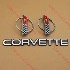 Set of 3 Chrome 84-96 C4 Front Nose & Rear Gas Lid Emblems Script Letters Badges
