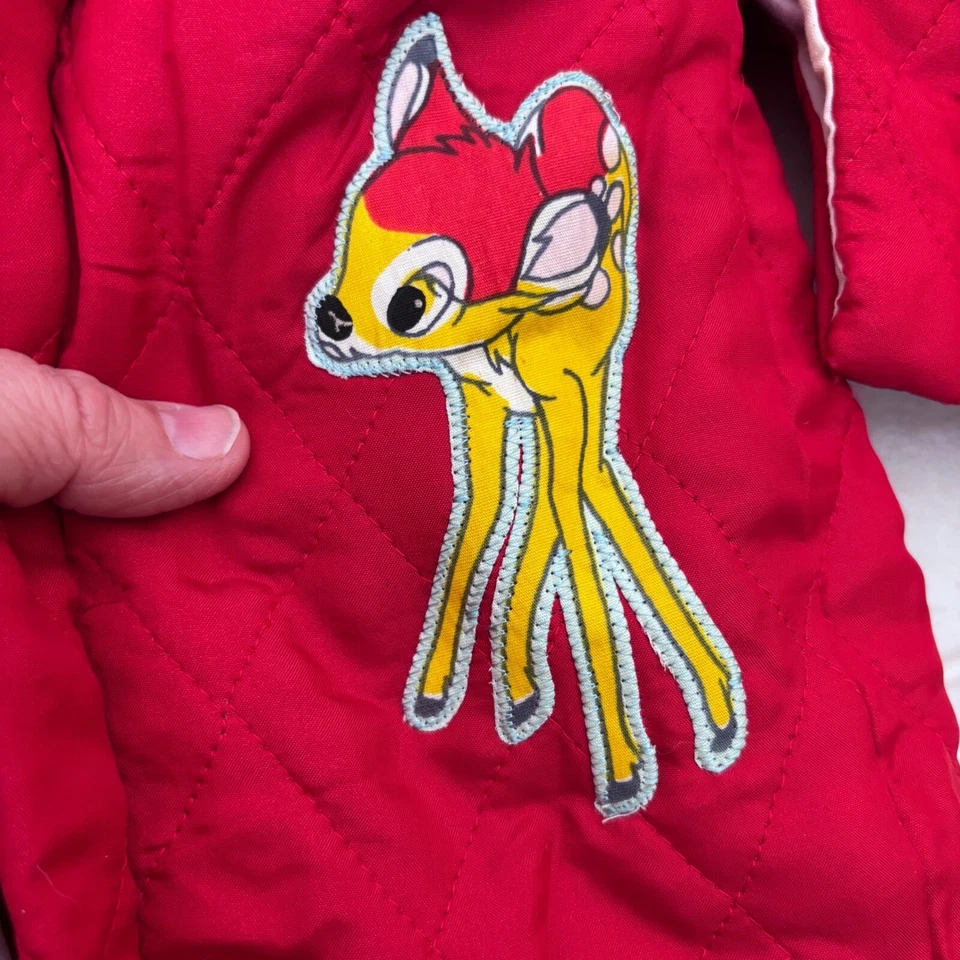 Accappatoio kimono giapponese rosso Walt Disney Bambi vintage trapuntato 2 pezzi applicazione 1-3 anni - Immagine 4 di 4