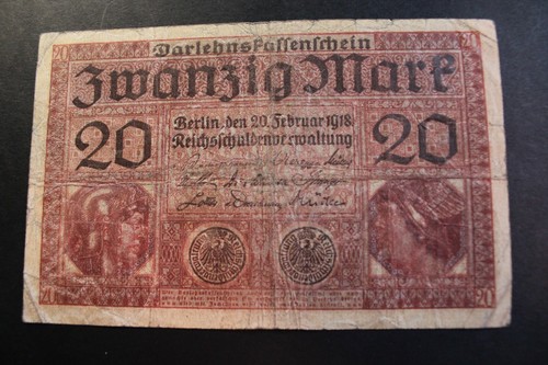 20 Zwanzig mark German 1918 banknote D 2406708/ - Picture 2 of 2