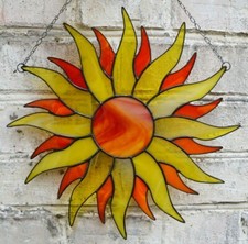 Large Sun Stained Glass Suncatcher Boho Window Panel Sunshine Wall Hanging Decor