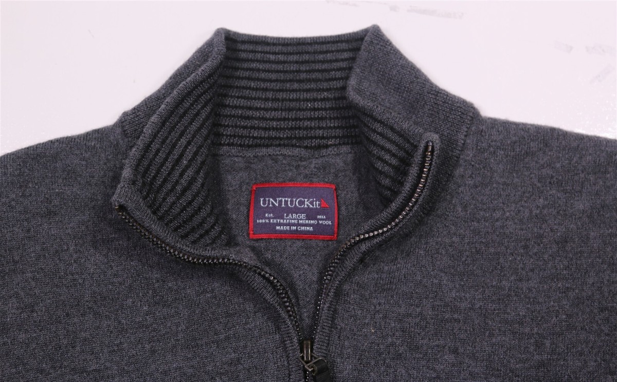 Untuckit 1/4 Zip Pullover Sweater Gray Merino Wool Men's Small | eBay