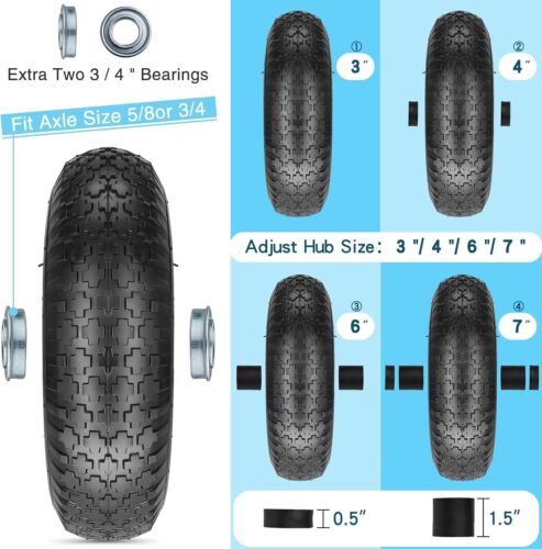 14.5” 4.80/4.00-8 Flat-free Solid Tire and Wheel with 3/4 & 5/8 Bearing 3" -6... - Picture 7 of 8