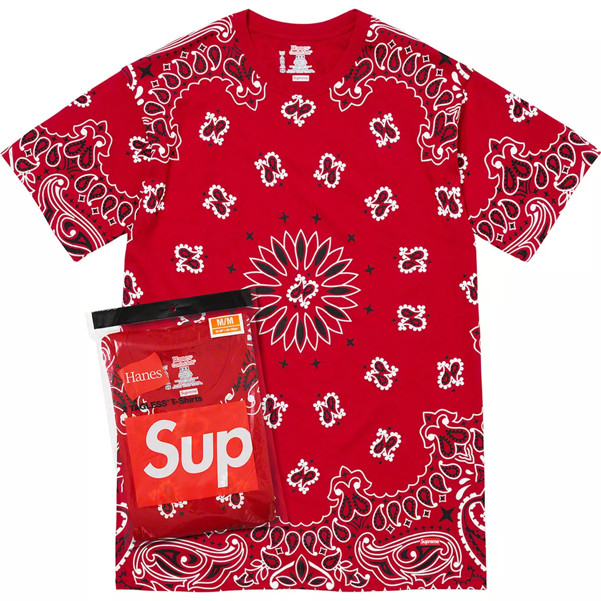 Supreme Hanes Bandana Tagless Tees (2 Pack) Red M L XL F/W 22