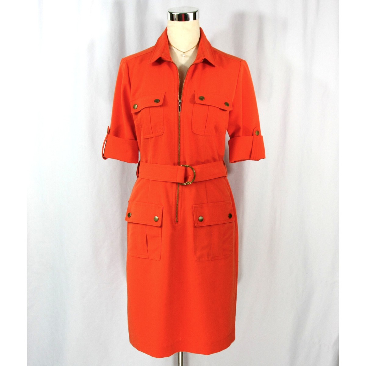 sharagano casual dresses Sharagano womens Front Zip Shirtdress, 12, Orange